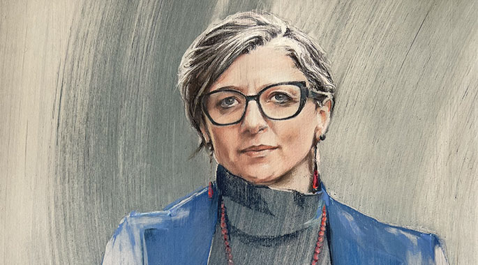 Portrait von Francesca Albanese, UNO Sonderbeauftragte für Palestina (2025)