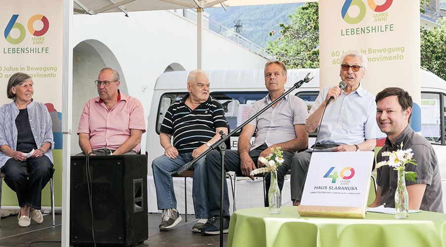 Podiumsgespräch: v.l.: Emma Pinzger, Georg Horrer, Peter Paul Schalber, Herbert Telser, Robert Kaserer und Martin Nagl