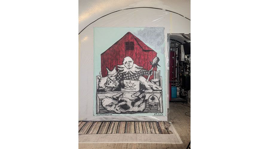 Rotes Haus, rechts: Acryl und Kohle auf Leinwand; Foto: Othmar Prenner