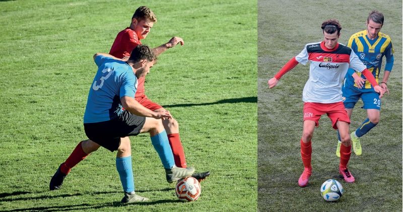 links: Alex Kuen (rot) belegt mit Latsch nach 13 Spieltagen den zehnten Platz.  Die Naturnser (blau-gelb) könnten sich noch die Spitzenposition schnappen, Partschins (weiß-rot) befindet sich auf dem 15. Platz.