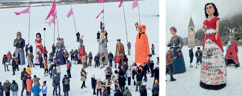 Sechs gigantische Prozessionsriesen auf dem Weg zur Biennale in Venedig sorgten bei den Betrachterinnen und Betrachtern für Staunen