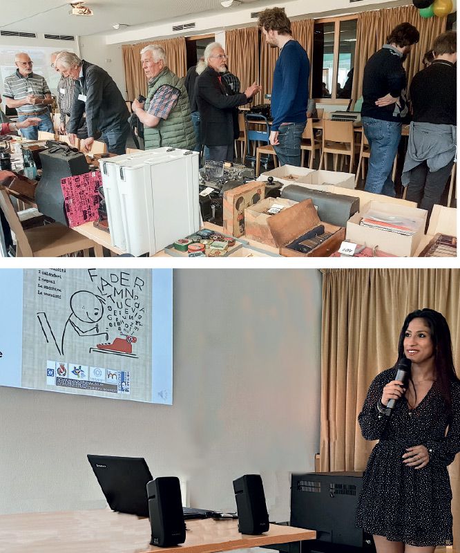 Über 50 Sammler kamen nach Partschins; unten: Maria Palombella präsentierte ihre Publikation über das Schreibmaschinenmodell „Olivetti Lexikon 80“