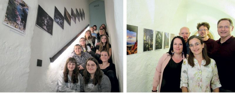 Schülerinnen der Klasse 4. A des SOGYM am OSZ Mals, sowie Projektträger:innen,  v. l.: Viktoria Wegmann, Ulrich Nowikow, Anna Moser, Michael Hofer und Werner Oberthaler 