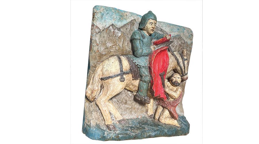 Die Holzskulptur des Hl. Martin,  angefertigt von Peppi Wielander  (Foto Peter Tscholl)