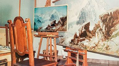 Bei der Arbeit an der Kopie der Aiguille d’ Argentiere von E.T. Compton